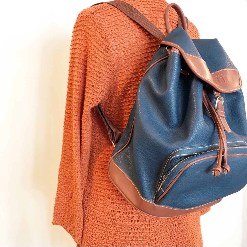 Vintage Backpack • Blue & Brown Vegan Leather - Picture 5 of 8